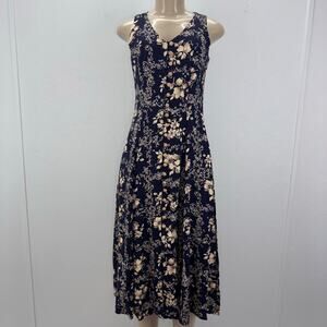 Vintage 90s Jody California Womens 0 Floral Midi Tie Back Waist Dress Retro Boho